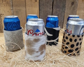 Cowhide beer cozies - genuine cowhide - handmade