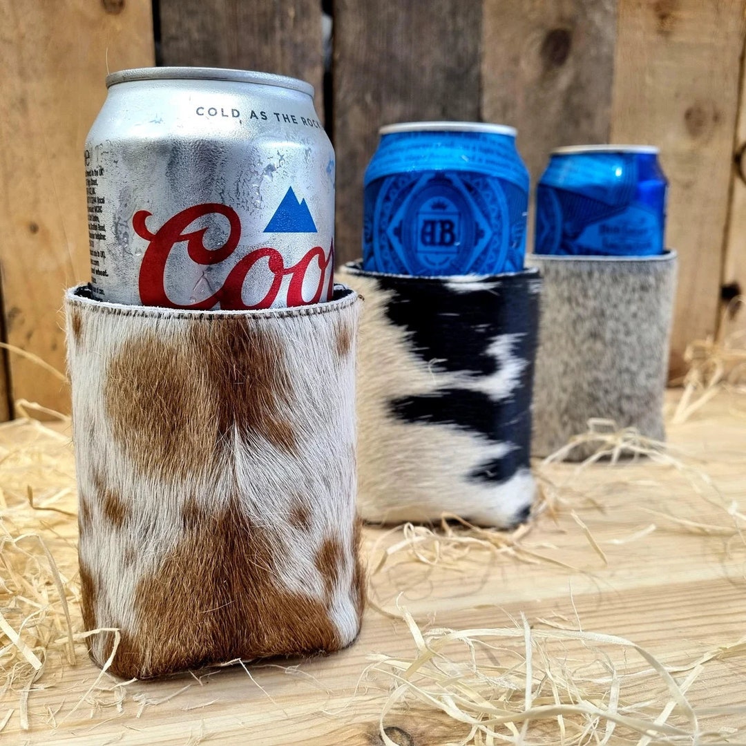 Cowhide Beer Cozies Genuine Cowhide Handmade Etsy