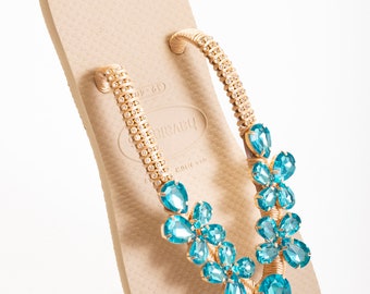 Chanclas Havaianas personalizadas, sandalias de novia con diamantes de imitación color aguamarina