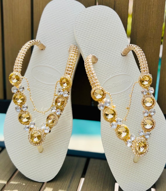 Flip Flop Personalized Havaianas Beach Accessories Handmade Sandals Bling Flip Flop Luxury Sandals Bridal Flip Flop White Sun Light Etsy Canada