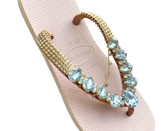 Personalized Havaianas Flip Flops, Pink Rhinestone Bling Sandals