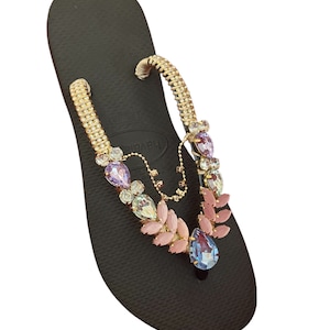 Flip flop, Personalized Havaianas, Beach Accessories, Handmade Sandals, Bling Flip Flop, Luxury Sandals, Bridal Flip Flop, Black Princess