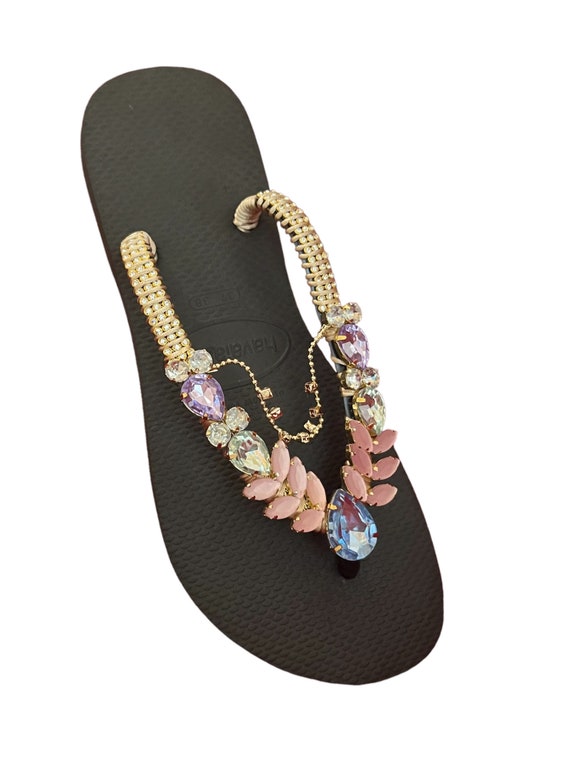 Flip Flop Personalized Havaianas Beach Accessories Handmade Sandals Bling Flip Flop Luxury Sandals Bridal Flip Flop Black Princess Etsy UK