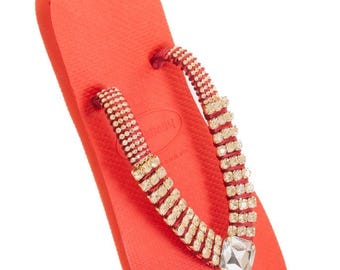 Personalized Havaianas Flip Flops, Pink Bling Sandals brown crystal