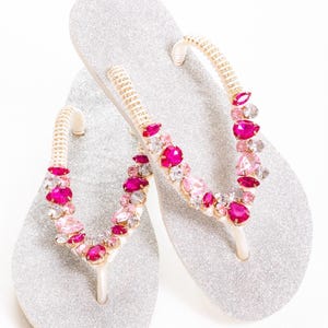 Personalized Havaianas Flip Flops, Bling Bridal Sandals Silver Pink Splash image 3