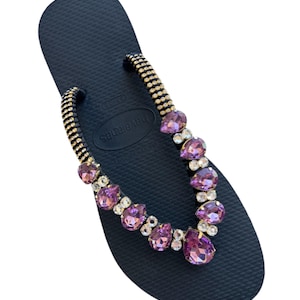 Flip flop, Personalized Havaianas, Beach Accessories, Handmade Sandals, Bling Flip Flop, Luxury Sandals, Bridal Flip Flop, Black Lavander
