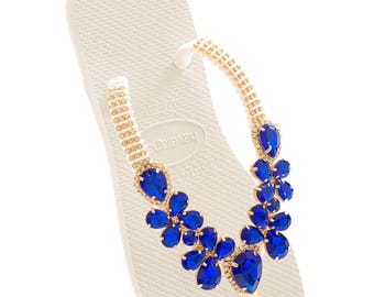 Personalized Havaianas Flip Flops, Blue Crystal Bridal Sandals