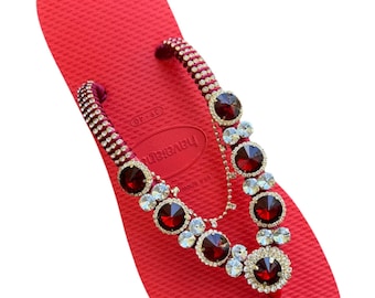 Handmade Red Havaianas Flip Flops, Bling Bridal Sandals