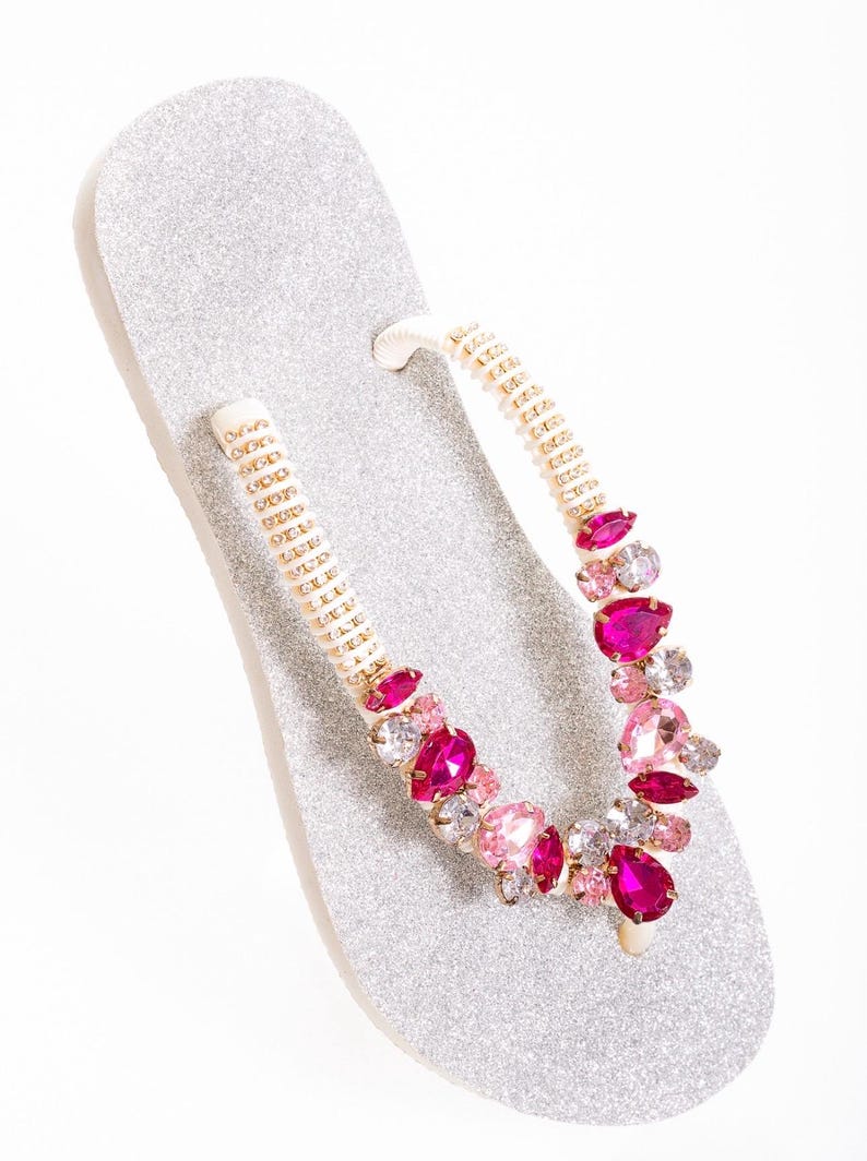Personalized Havaianas Flip Flops, Bling Bridal Sandals Silver Pink Splash image 1