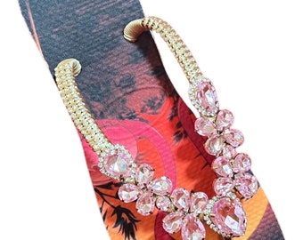 Personalized Havaianas Flip Flops, Handmade Bling Sandals, Flamingo Night
