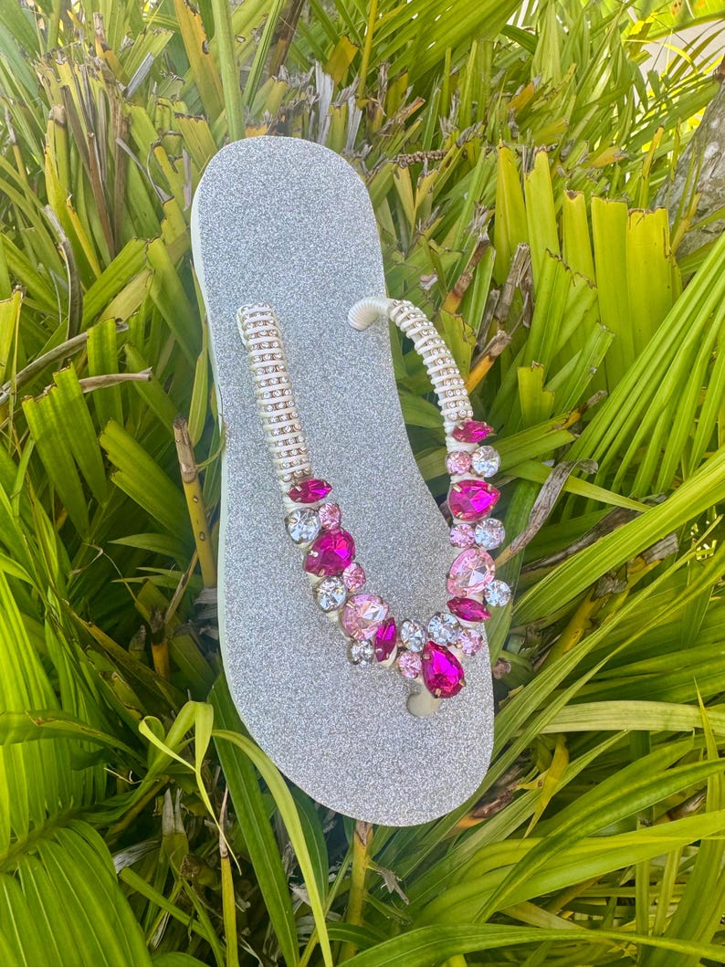 Personalized Havaianas Flip Flops, Bling Bridal Sandals Silver Pink Splash image 4