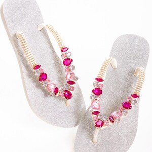 Personalized Havaianas Flip Flops, Bling Bridal Sandals Silver Pink Splash image 2