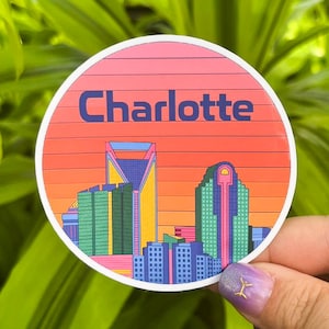 Charlotte Skyline pegatina / pegatinas de estilo retro / pegatina de carolina del norte / regalo de charlotte nc / pegatinas del horizonte / pegatinas vibrantes
