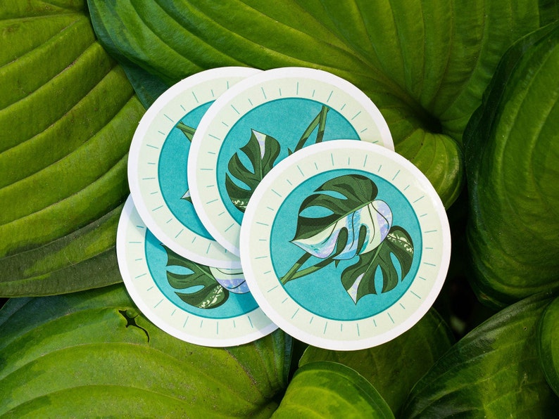 Painted Monstera Sticker Monstera Deliciosa Variegated Monstera Leaves Plant Illustration Digital Art Sticker image 2