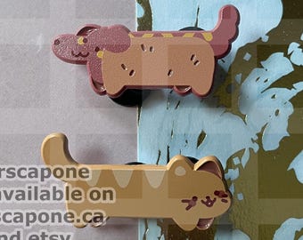 Hot Dog and Bread Cat Enamel Pins
