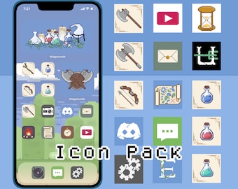 Pacchetto di 60 icone per app / Ispirato ai pixel dei giochi di ruolo / Icone delle app IOS / Download digitale