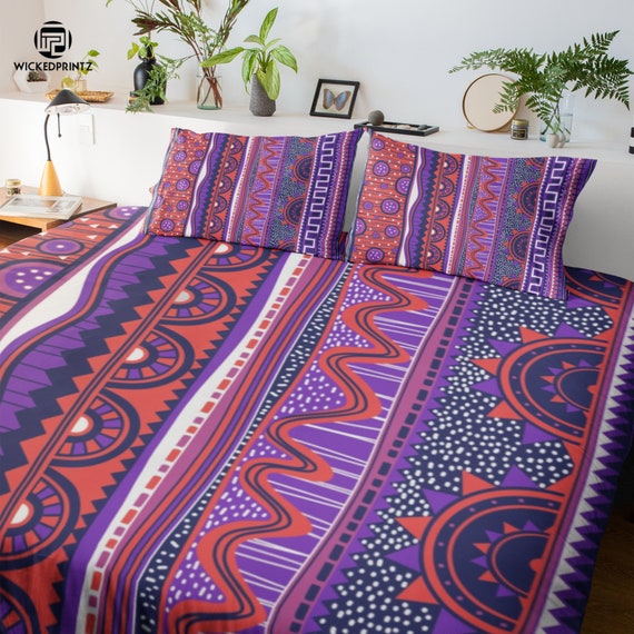 Boho Bedding Set Colorful Indian Bed, Native American Pattern Duvet Cover Set