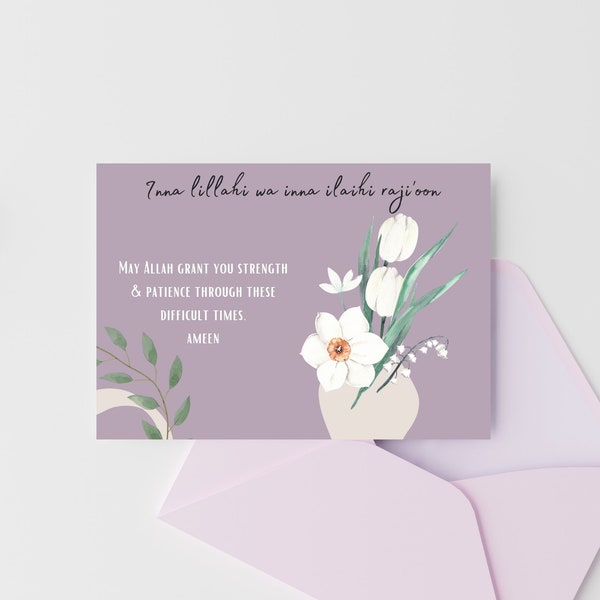 Lilac Muslim Sympathy Card | Islamic Bereavement Card | Islamic Greeting Card | Digital Download