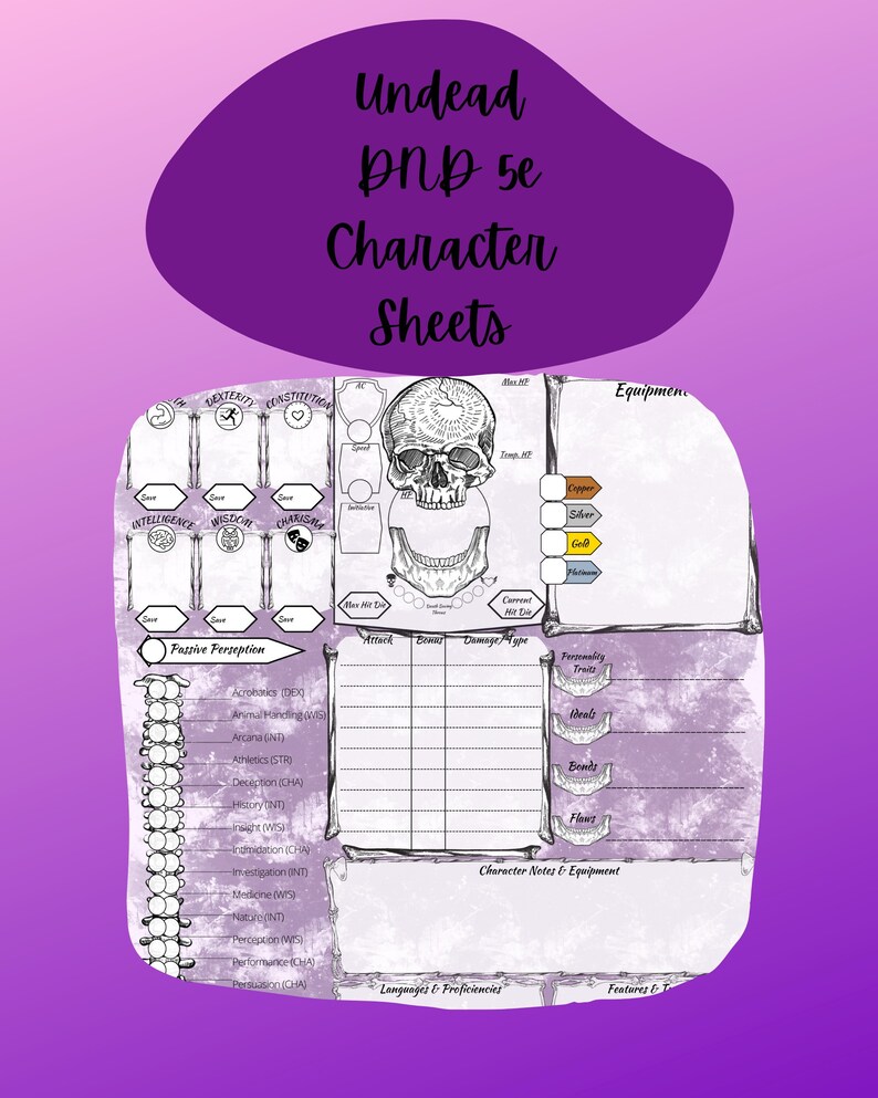 Undead Dnd 5e Character Sheet Dungeons and Dragons PDF Etsy