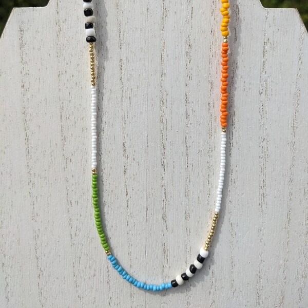 Color Block Seed Bead Layering Necklace With White, Black, & Gold Accents: Handmade, One-of-a-Kind