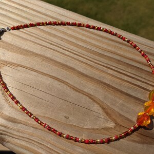 Bohemian Red, Gold, & Orange Layering Choker Necklace; Handmade, Unique, Adjustable, Accessory for Fall or Winter