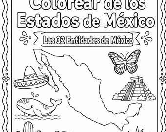 Estados de México Libro para Colorear PDF, Actividad Infantil en Español, Geografía de México, 32 Estados Mexicanos, Printable Coloring Page