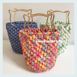 ¡AUTORIZACIÓN! Bolso de ganchillo con asa de oreja de gato, bolso Bucket de moda