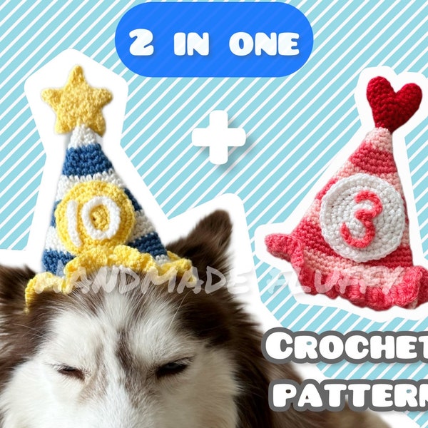 Crochet Striped Hat, Dog birthday hat, pet celebration crochet pattern