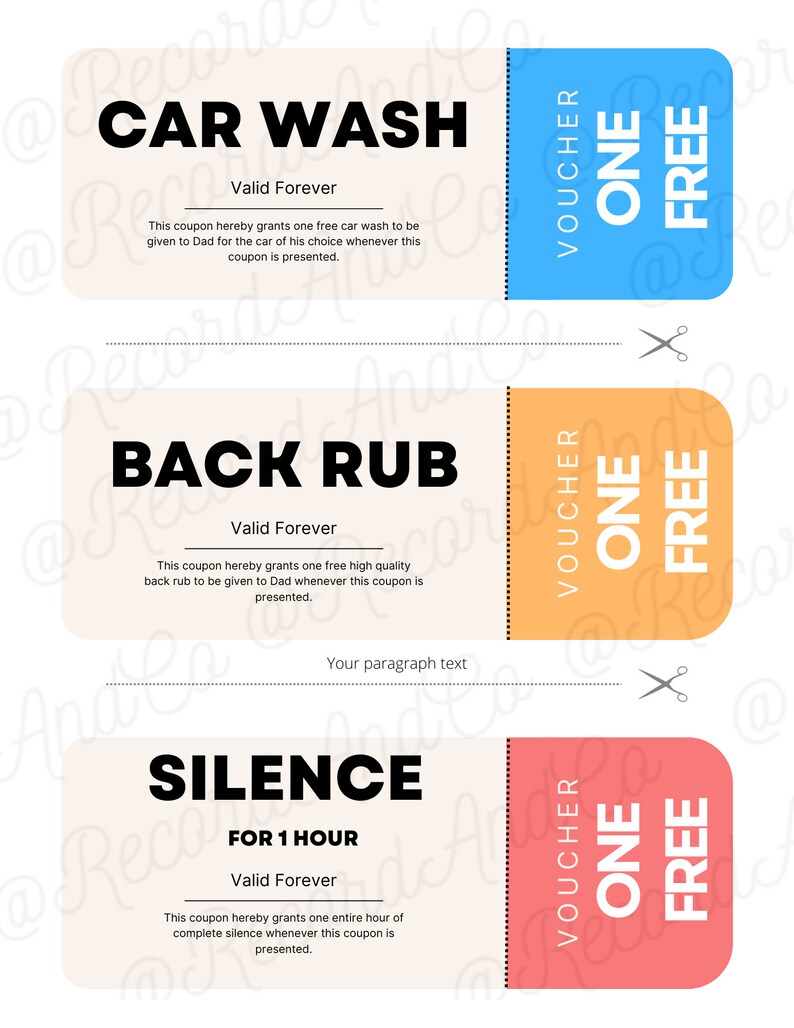 Printable Editable Father's Day Coupons Tickets DIY Gift for Dad ...