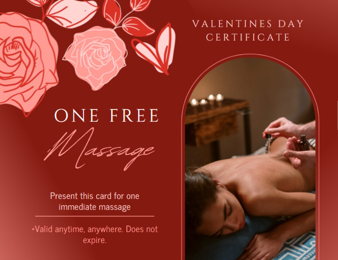 Valentines Day Massage Gift Card Printable Certificate Coupon For Significant Other Wife