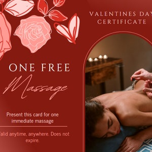 Valentines Day Massage Gift Card Printable Certificate Coupon for Significant Other, Wife, Husband, Boyfriend, Girlfriend, Spouse.