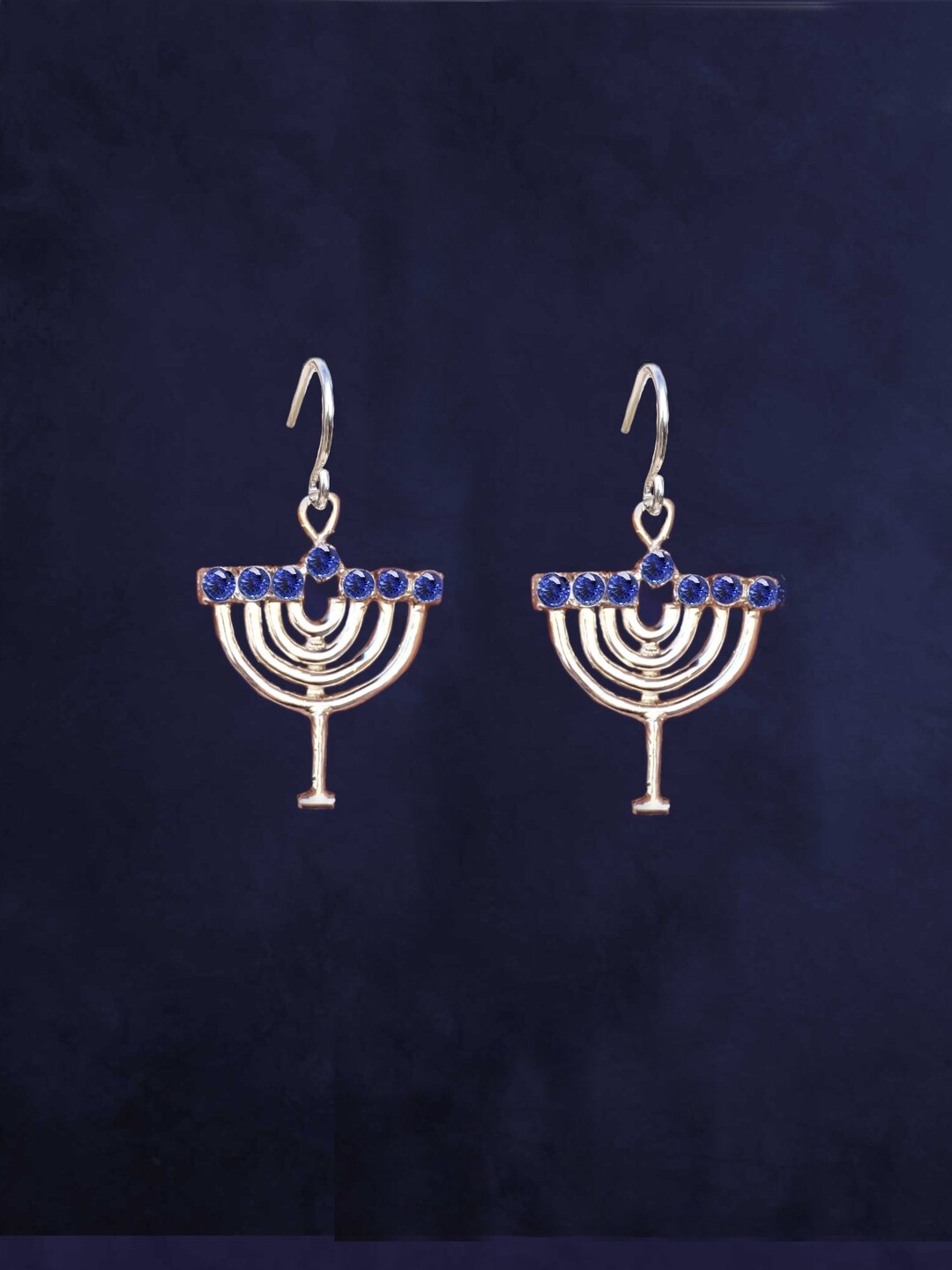 Genuine Sapphire Menorah Sterling Silver Earrings Etsy