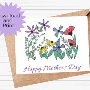 Tarjeta imprimible de flores silvestres para el Día de la Madre / Tarjeta de felicitación del Día de la Madre con descarga instantánea / Tarjeta del Día de la Madre para imprimir / Tarjeta de flores silvestres