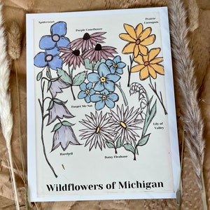 Impressão de flores silvestres de Michigan | Impressão de arte de flores silvestres feita à mão | Decoração de parede feita em Michigan | Desenho de flores com inspiração vintage