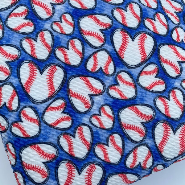 Ready to Ship Bullet knit fabric Blue Baseball Love Sports/Teams makes great bows, head wraps, bummies, and more.