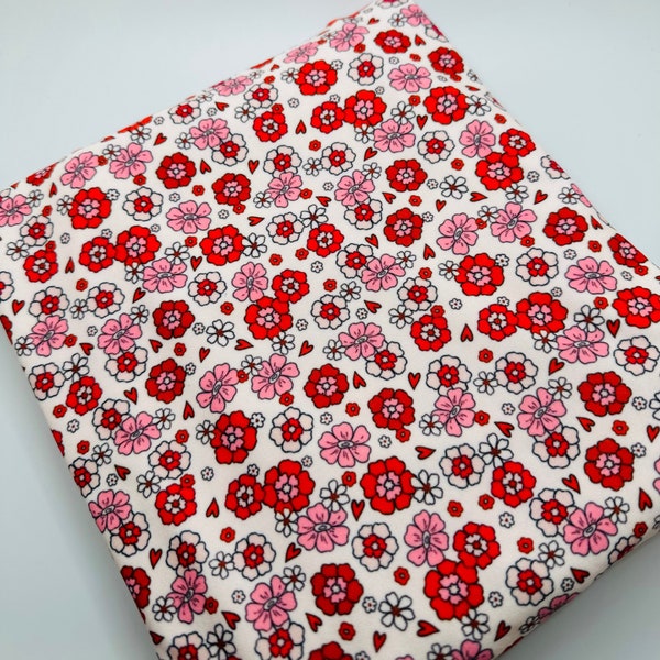 Ready to Ship French Terry Red and Pink Valentine Floral makes great bows, head wraps, bummies, and more.