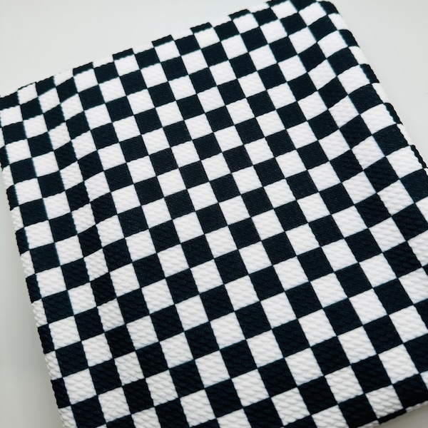 Ready to Ship Bullet fabric Black & White Checkered Plaid Shapes makes great bows, head wraps, bummies, and more.