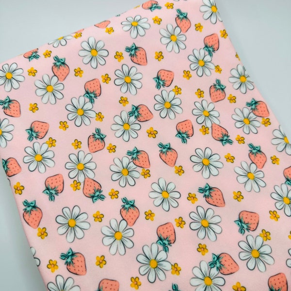 Ready to Ship DBP Summer Retro Strawberry Daisy Floral Food makes great bows, head wraps, bummies, and more.