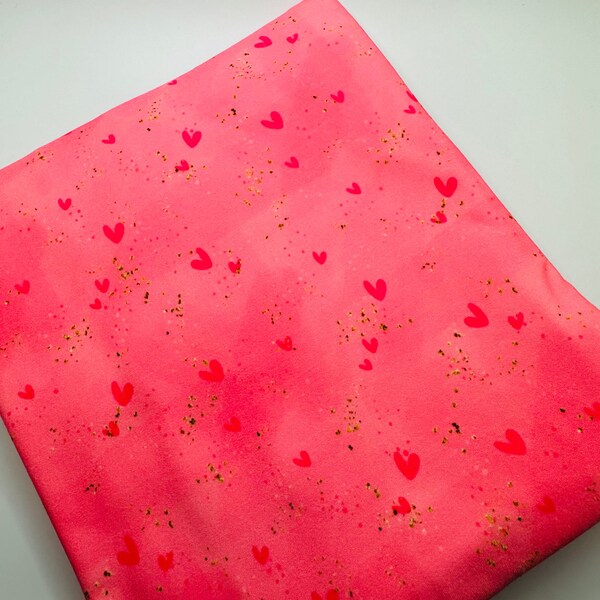 Ready to Ship French Terry Pink w/Faux Gold Flakes Valentine Hearts Shapes makes great bows, head wraps, bummies, and more.