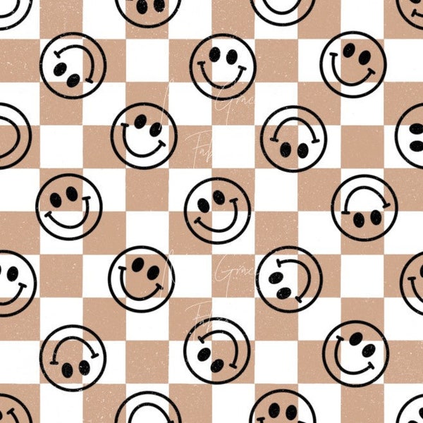 Made to Order Retro Tan Cream Plaid Smiley Faces Bullet, DBP, Rib Knit, Cotton Lycra + other fabrics