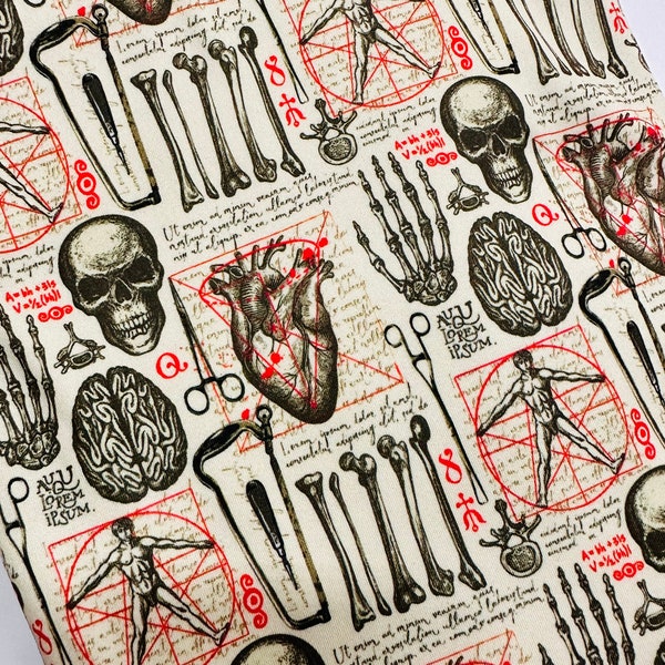 Ready to Ship DBP Fabric Vintage Halloween Anatomy Medical Career makes great bows, head wraps, bummies, and more.