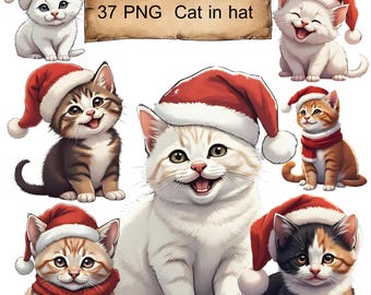 Christmas Cat in Hat PNG Clipart (Digital Download)