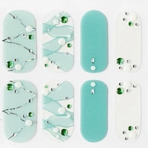 Green Ribbon Gem Nail Polish Strips: Easy Application Nail Wraps