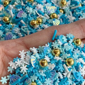 ALANTIC OCEAN, Blue Shell with Snowflake Glitters, Faux Pearls Sprinkle Mix, Glitter Mix, Decoden Funfetti Jimmies, Slime Fillers C700