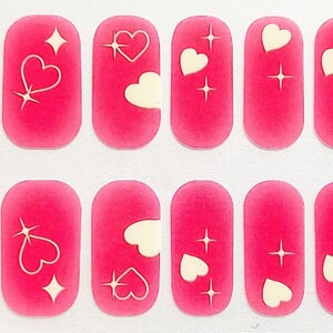 Valentine&#39;s Day Pink with Heart Nail Polish Strips / Nail Wraps / Nail Decals #159
