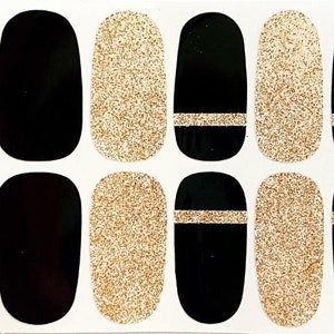 Black Gold Glimmer Nail Polish Strips / Nail Wraps / Nail Decals #566