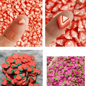Polymer Clay Strawberry Slices, Fake Fruit Food Sprinkles, Polymer Clay Slices, Polymer Clay Fake Sprinkles, Slime, Resin Fillers
