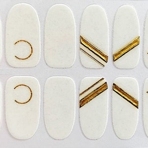 Milky White Gold Stars Moon Nail Polish Strips / Nail Wraps / Nail Decals #206