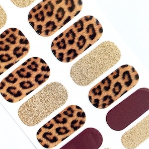 Brown Leopard Print Glimmer Nail Polish Strips / Nail Wraps / Nail Decals #254