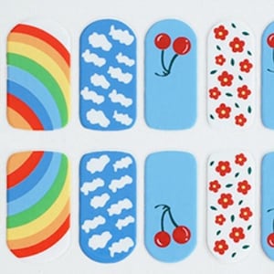 Rainbow Flowers Cherry Nail Polish Strips: Easy Application Nail Wraps